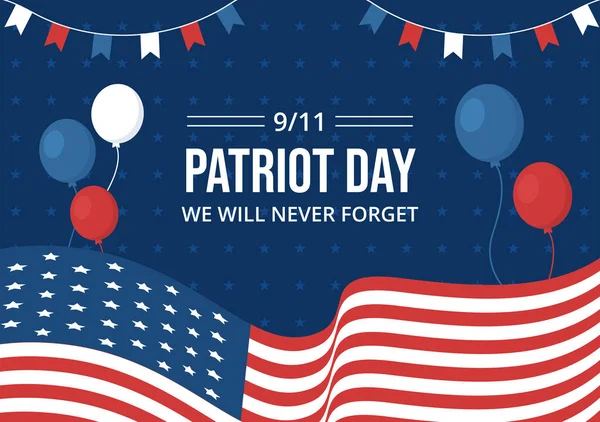 Patriot Day Usa Celebration Background Template Hand Drawn Cartoon Flat — Archivo Imágenes Vectoriales