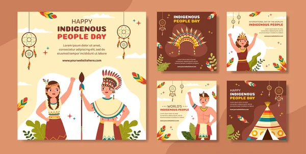 World Indigenous Peoples Day Social Media Post Template Hand Drawn — Vettoriale Stock