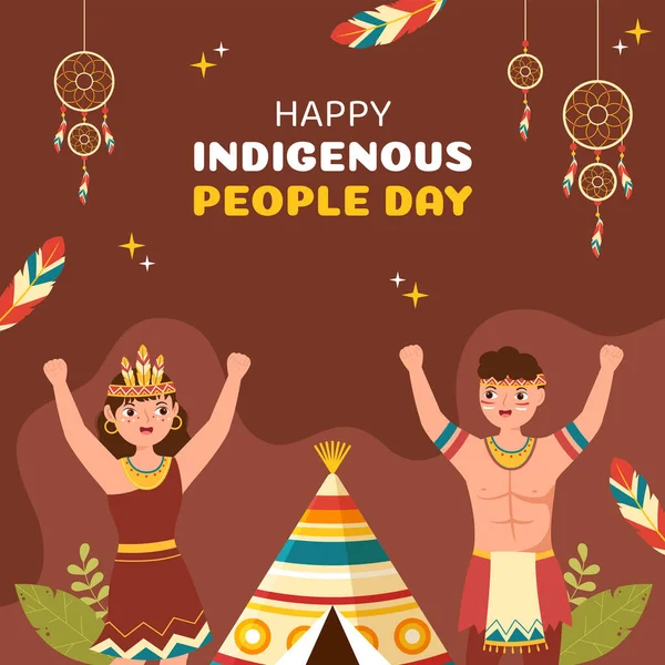 World Indigenous Peoples Day Background Template Hand Drawn Cartoon Flat — Vettoriale Stock