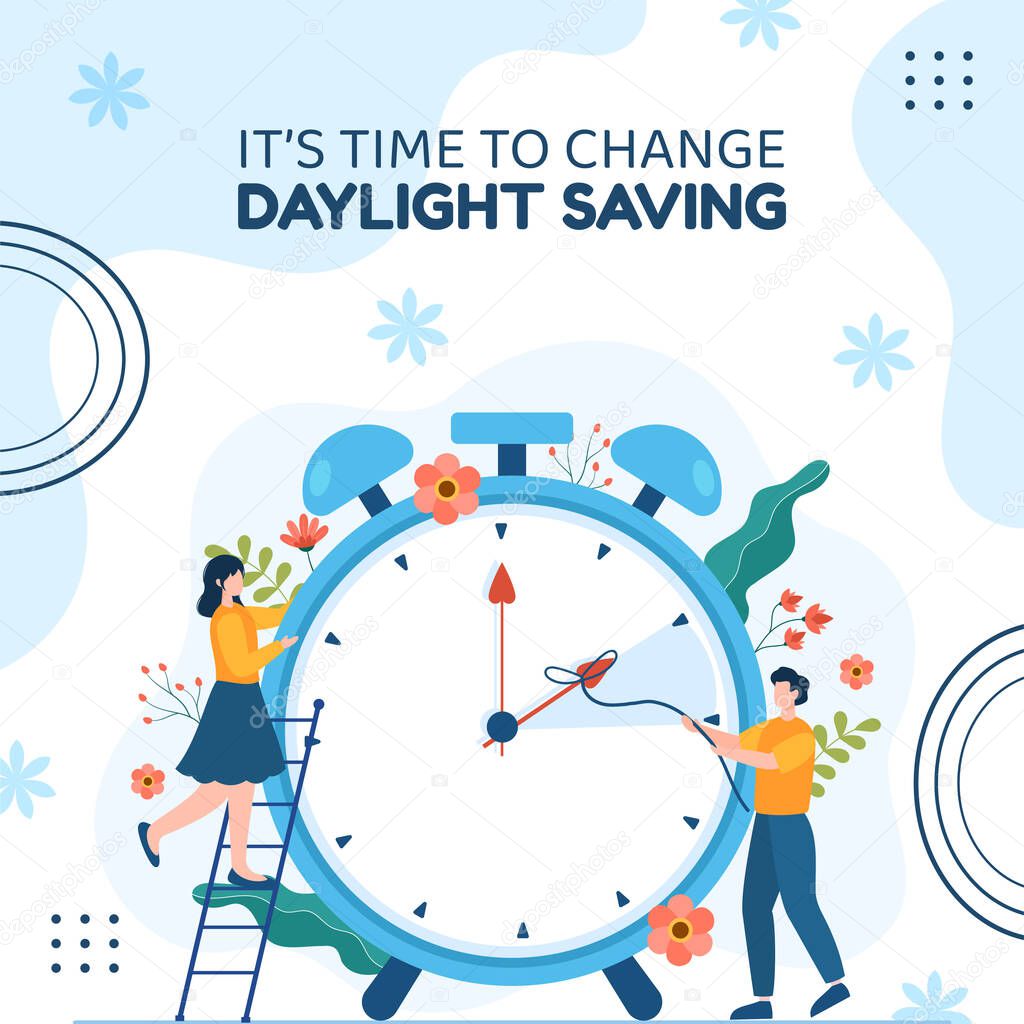 Daylight Savings Time Background Template Hand Drawn Cartoon Flat Illustration