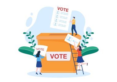 Election Day Political Hand Drawn Cartoon Flat Illustration with Voters Casting Ballots at Polling Place in United States Suitable for Poster or Campaign