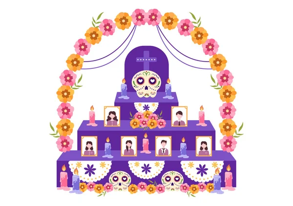 Dia Los Muertos Day Dead Template Hand Drawn Cartoon Flat — Archivo Imágenes Vectoriales