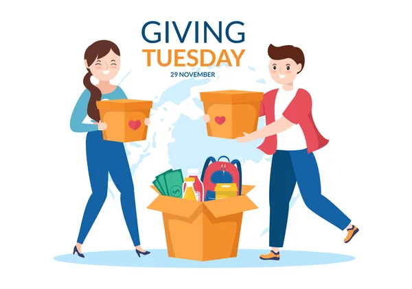 Happy Giving Tuesday Celebration Give Gifts Encourage People Donate Hand — Vector de stock