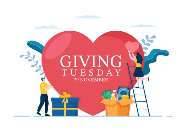 Happy Giving Tuesday Celebration Give Gifts Encourage People Donate Hand — Stock Vector