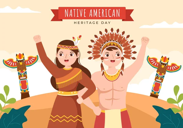 Native American Heritage Day Template Hand Drawn Cartoon Flat Illustration — 图库矢量图片