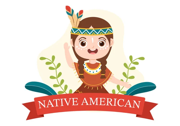Native American Heritage Day Template Hand Drawn Cartoon Flat Illustration — Stok Vektör