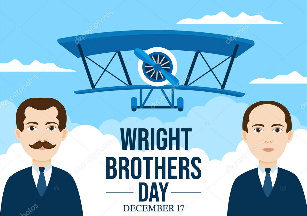 Wright Brothers Day on December 17th Template Hand Drawn Cartoon Illustration of the First Successful Flight in a Mechanically Propelled Airplane