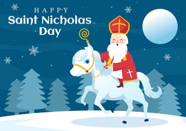 Saint Nicholas Day or Sinterklaas Celebration Template Hand Drawn Cartoon Flat Illustration with Gift Box and Winter Background Design