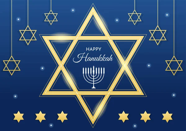 Happy Hanukkah Jewish holiday Template Hand Drawn Cartoon Flat Illustration with Menorah, Sufganiyot, Dreidel and Traditional Symbols