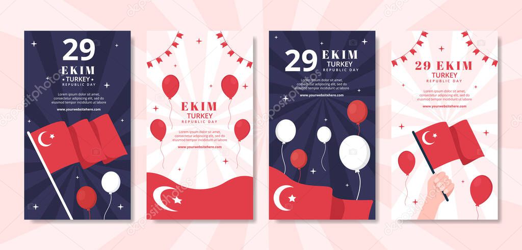 29 Ekim Turkey Republic Day Social Media Stories Template Hand Drawn Cartoon Flat Illustration