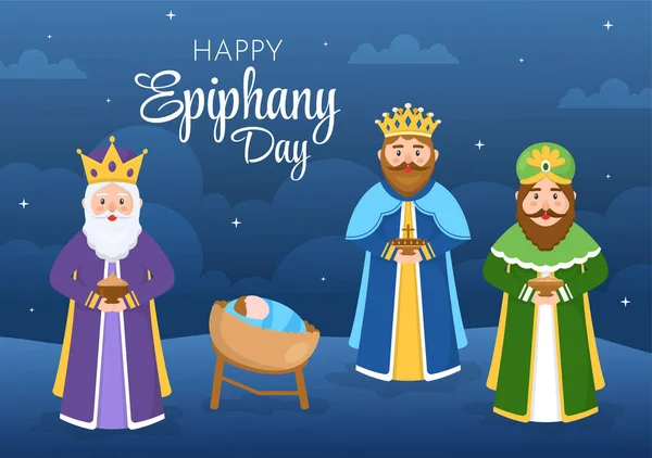 Happy Epiphany Day Template Hand Drawn Cartoon Flat Illustration Christian — Stock vektor