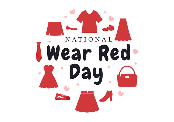 National Wear Red Day on February 7th Template Hand Drawn Cartoon Flat Illustration to inform Women Heart Disease Design