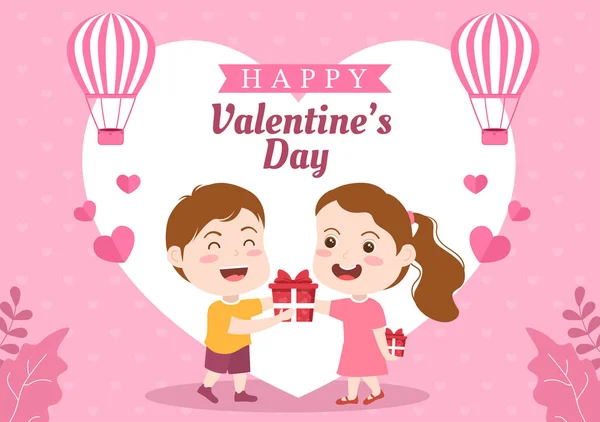 Happy Valentines Day Template Hand Gezeichnet Cartoon Flache Illustration Die — Stockvektor