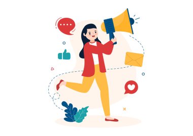 Halkla İlişkiler Şablonu, İş İlanınızı Tanıtmak İçin Toplu Medya aracılığıyla Pazarlama Kampanyası Fikri Ekibiyle Çizilmiş Çizgi Film Çizimi