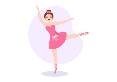 Bale Şablonu Çizilmiş Çizgi Film Çizimi Güzel Balerin Dansçısı Sahne Tasarımı Üzerine Tutu Kostümleri Giyiyor