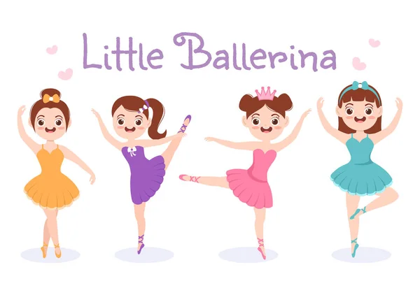 Niedliche Kleine Ballerina Vorlage Hand Gezeichnet Cartoon Flache Illustration Weiblichen — Stockvektor