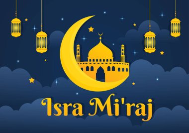 Mutlu Isra Miraj Nabi Muhammed, El Şablonu Çizimi Çizim Çizimi Tebrik Kartı, Poster ve Sancak İçin Uygun