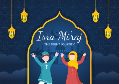 Mutlu Isra Miraj Nabi Muhammed, El Şablonu Çizimi Çizim Çizimi Tebrik Kartı, Poster ve Sancak İçin Uygun