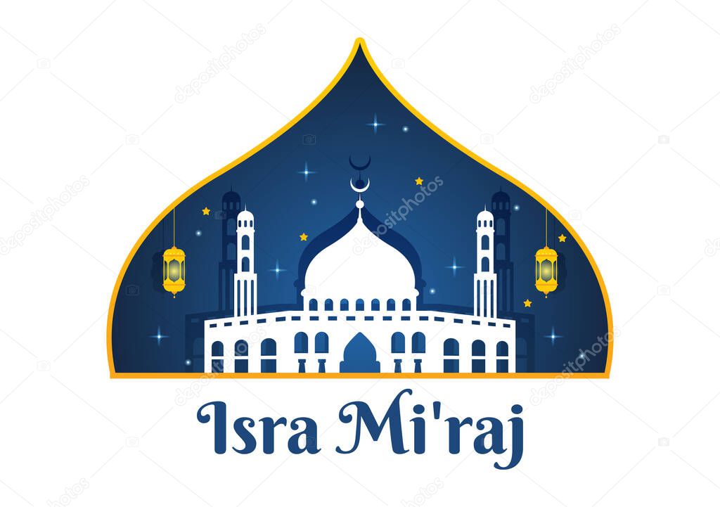 Happy Isra Miraj Nabi Muhammad SAW Template Hand Drawn Cartoon Flat Illustration Suitable for Greeting Card, Poster and Banner