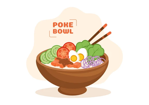 Hawaiianische Tellerschale Lebensmittelvorlage Handgezeichnete Cartoon Flache Illustration Mit Reis Thunfisch — Stockvektor