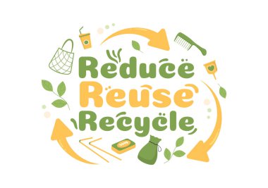 Sıfır Atık Şablon El Çizimi Düz Çizim Uzun ve Yeniden Kullanılabilir Ürünler veya Ürünlerle Çevreye Dost Tasarım