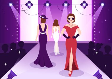Moda Haftasında Podyumda Yürüyen Güzel Kadın Modellerle Profesyonel Model El Çizimi Çizimi Çizim Çizimi
