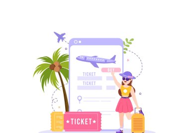 Smartphone Şablon Şablon El Çizim Çizgi Filmi Seyahat Planlama Çizimi Online Rezervasyon Uygulaması