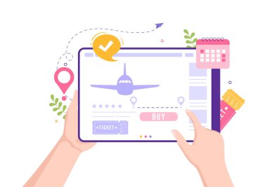 Smartphone Şablon Şablon El Çizim Çizgi Filmi Seyahat Planlama Çizimi Online Rezervasyon Uygulaması