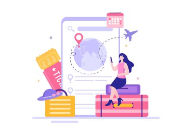 Smartphone Şablon Şablon El Çizim Çizgi Filmi Seyahat Planlama Çizimi Online Rezervasyon Uygulaması