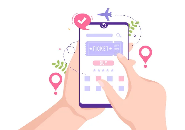 Ticket Travel Online Booking Service App Auf Smartphone Vorlage Handgezeichnete — Stockvektor