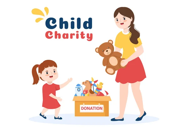 Caja Donación Cartón Que Contiene Juguetes Para Niños Cuidado Social — Vector de stock