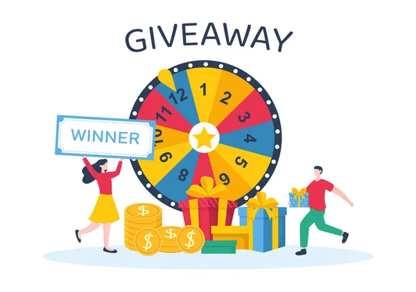 Giveaway Template Hand Drawn Cartoon Flat Illustration Win Prize Surprise — 스톡 벡터