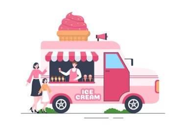 Dondurmacı Şablonu El Çizimi Çizim Flat Çizimi Lezzetli Tatlı ve Çeşitli Tatlar Tasarımı