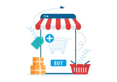 Cep Telefonu Mağazası Şablon El Çizimi Flat Çizimi Telefon Modelleri, Tabletler, Gadget Perakendecisi, Diğer Aygıtlar ve Aksesuarlar