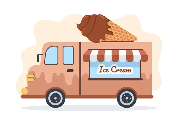 Plantilla Tienda Helados Dibujado Mano Ilustración Plana Dibujos Animados Con — Vector de stock