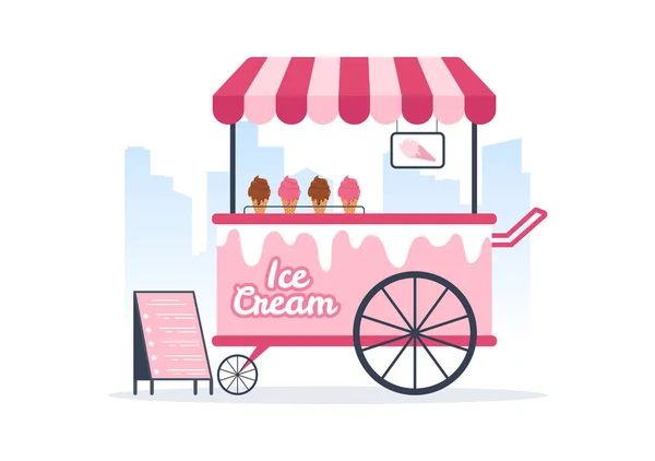 Ice Cream Store Template Handtekening Cartoon Flat Illustration Met Heerlijk — Stockvector