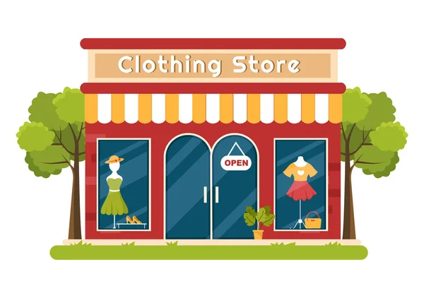 Tienda Ropa Moda Para Mujeres Plantilla Dibujado Mano Dibujo Animado — Vector de stock