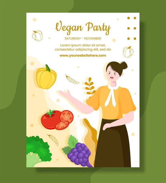 Feliz Día Vegetariano Plantilla Cartel Vegano Dibujado Mano Dibujado Ilustración — Vector de stock