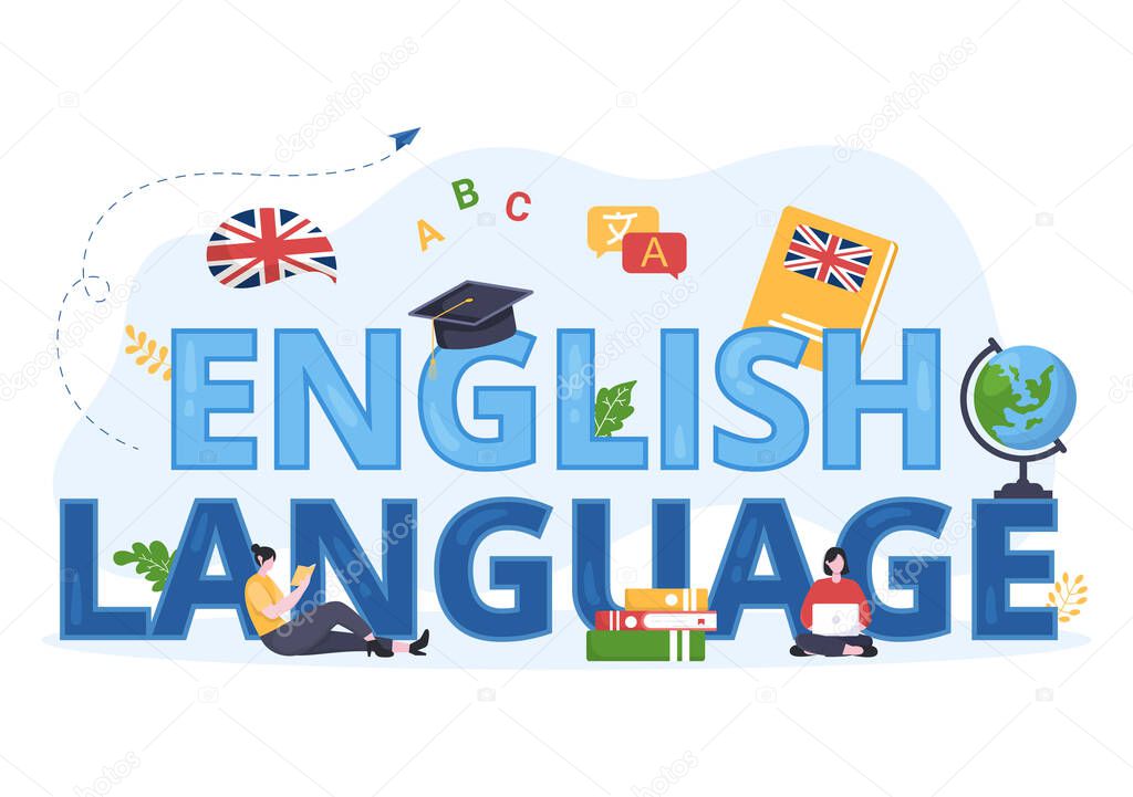 Language School Template Hand Drawn Cartoon Flat Illustration of Online Learning, Courses, Training Program and Study Foreign Languages Abroad