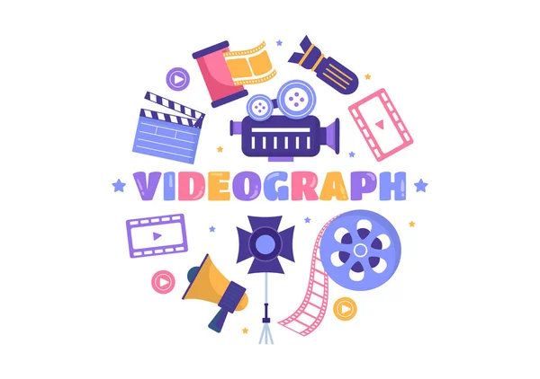 Videograf Dienstleistungen Vorlage Handgezeichnete Cartoon Flache Illustration Mit Rekord Videoproduktion — Stockvektor