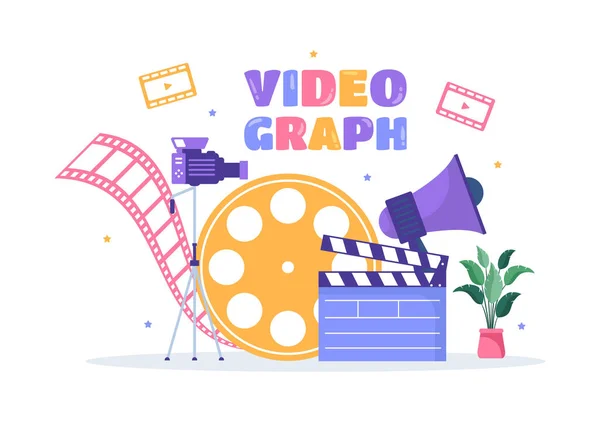 Videograf Služby Template Ručně Kreslené Kreslené Ploché Ilustrace Nahrávání Video — Stockový vektor