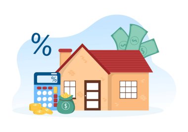 Ev Kredisi veya Emlak Tasarımına Para Yatırımında Ev Kredisi Verilen Dönem Kredisinin İpotek Şablonu Çizilmiş Flat Çizimi