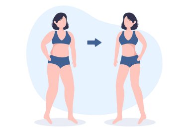 Kilo Verme Şablonu El Çizimi Çizimi Aşırı kilolu İnsanların İnce Vücut İçin Egzersiz, Eğitim ve Planlama Diyetleri Yapımının Çizimi