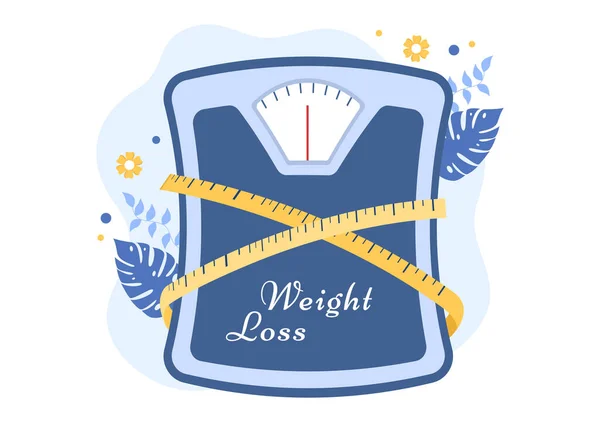 Gewichtsverlies Template Handtekening Cartoon Flat Illustration People Overgewicht Doen Oefening — Stockvector