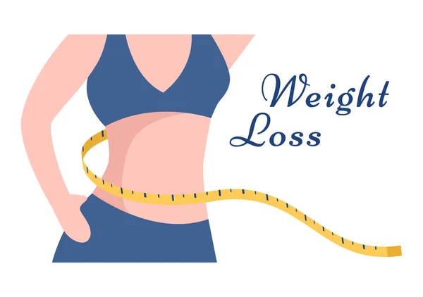 减肥模板手绘卡通平板画瘦身人超重运动 训练及节食计划 — 图库矢量图片