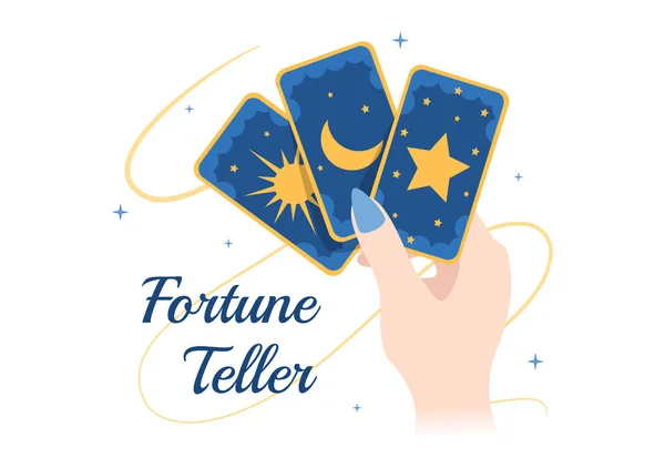 Fortune Teller Template Handtekening Cartoon Flat Illustration Met Crystal Ball — Stockvector