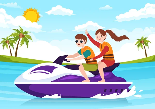 Spela Bananbåt Och Jet Ski Holidays Havet Beach Aktiviteter Mall — Stock vektor