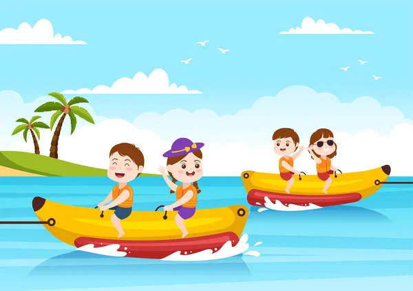 Bananenboot Spielen Und Jetski Urlaub Auf Dem Meer Strandaktivitäten Vorlage — Stockvektor