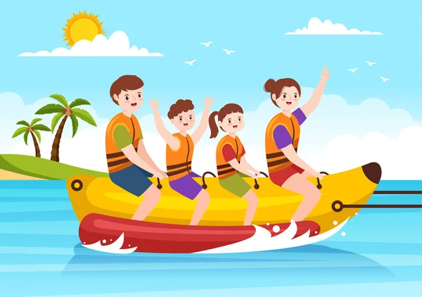 Bananenboot Spielen Und Jetski Urlaub Auf Dem Meer Strandaktivitäten Vorlage — Stockvektor