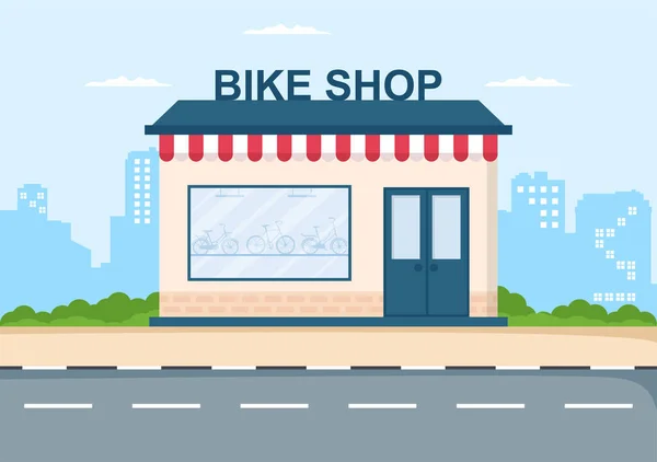 Tienda Bicicletas Con Compradores Personas Elegir Ciclos Accesorios Equipo Engranaje — Vector de stock